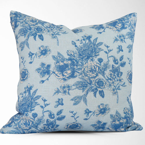 Serenity Toile de Jouy Roses Pillow Cover –Sky Blue, Vintage-Blue Hand Home