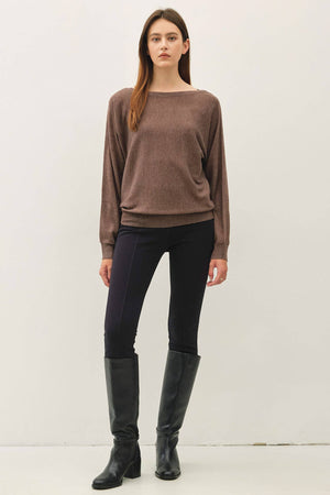 Dolman Sleeve Boat Neck Fine Sweater