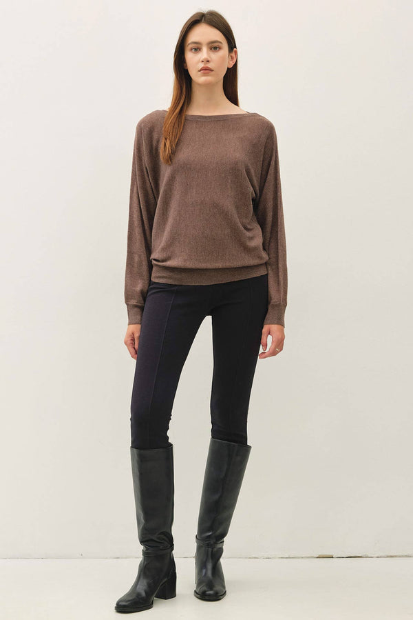 Dolman Sleeve Boat Neck Fine Sweater