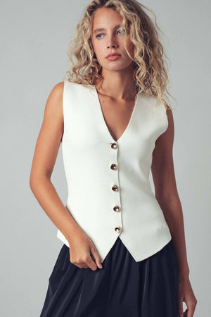 Sculpted Button-Front Knit Vest-Blue Hand Home