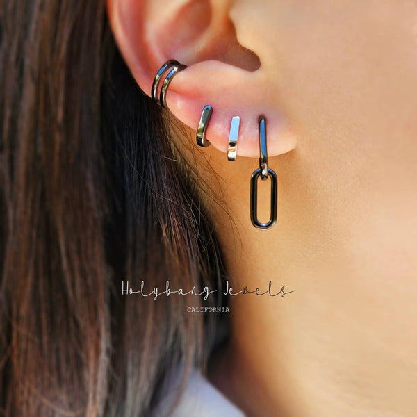 CHAIN DROP HOOP EARRINGS - E-HT1429-Blue Hand Home