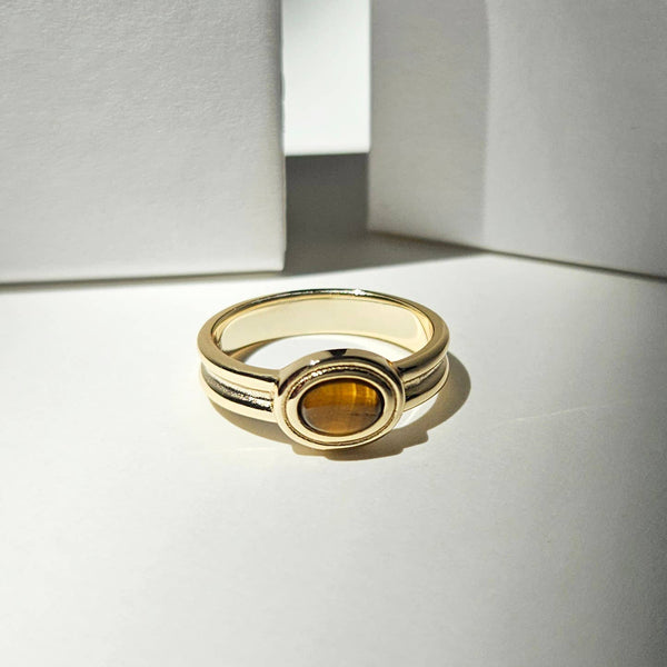 TIGER EYE OVAL SIGNET RING - R-F1387-Blue Hand Home