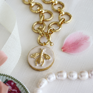 Queen Bee Toggle Necklace with Enamel - 24K Gold Plated