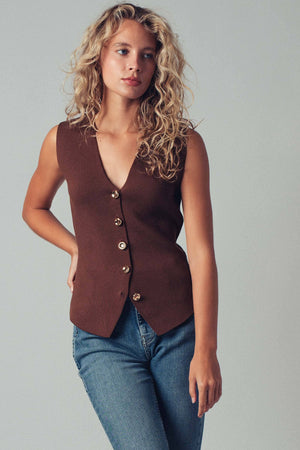 Sculpted Button-Front Knit Vest-Blue Hand Home