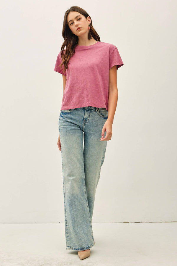 Garment Dyed Cotton Slub Half Sleeve Crop Top