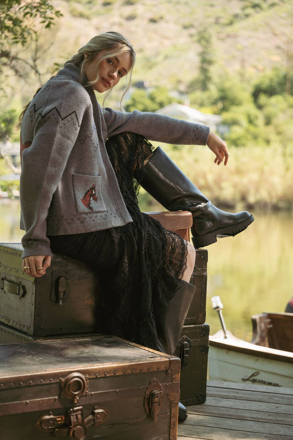 HORSE KNIT SWEATER CARDIGAN MSW10807-Blue Hand Home