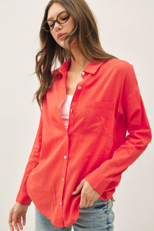 Cotton Blend Light Weight Oversized Classic Shirt-Blue Hand Home