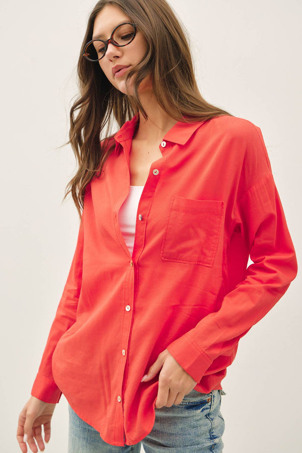 Cotton Blend Light Weight Oversized Classic Shirt-Blue Hand Home