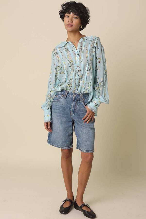 Macie Floral Pintuck Blouse-Blue Hand Home