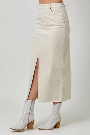 60742 Washed Front Slit Corduroy Skirt-Blue Hand Home