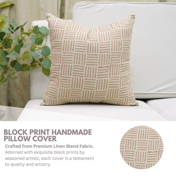 Unique Block Print Linen Blend Cushion Cover - Chaupath-Blue Hand Home