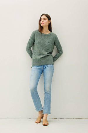 SLUB YARN ROUND NECK SWEATER WITH CHEST POCKETS-Blue Hand Home