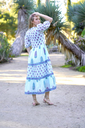 Remi Block Print Maxi Dress Lt. Blue-Blue Hand Home