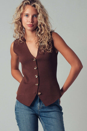 Sculpted Button-Front Knit Vest-Blue Hand Home