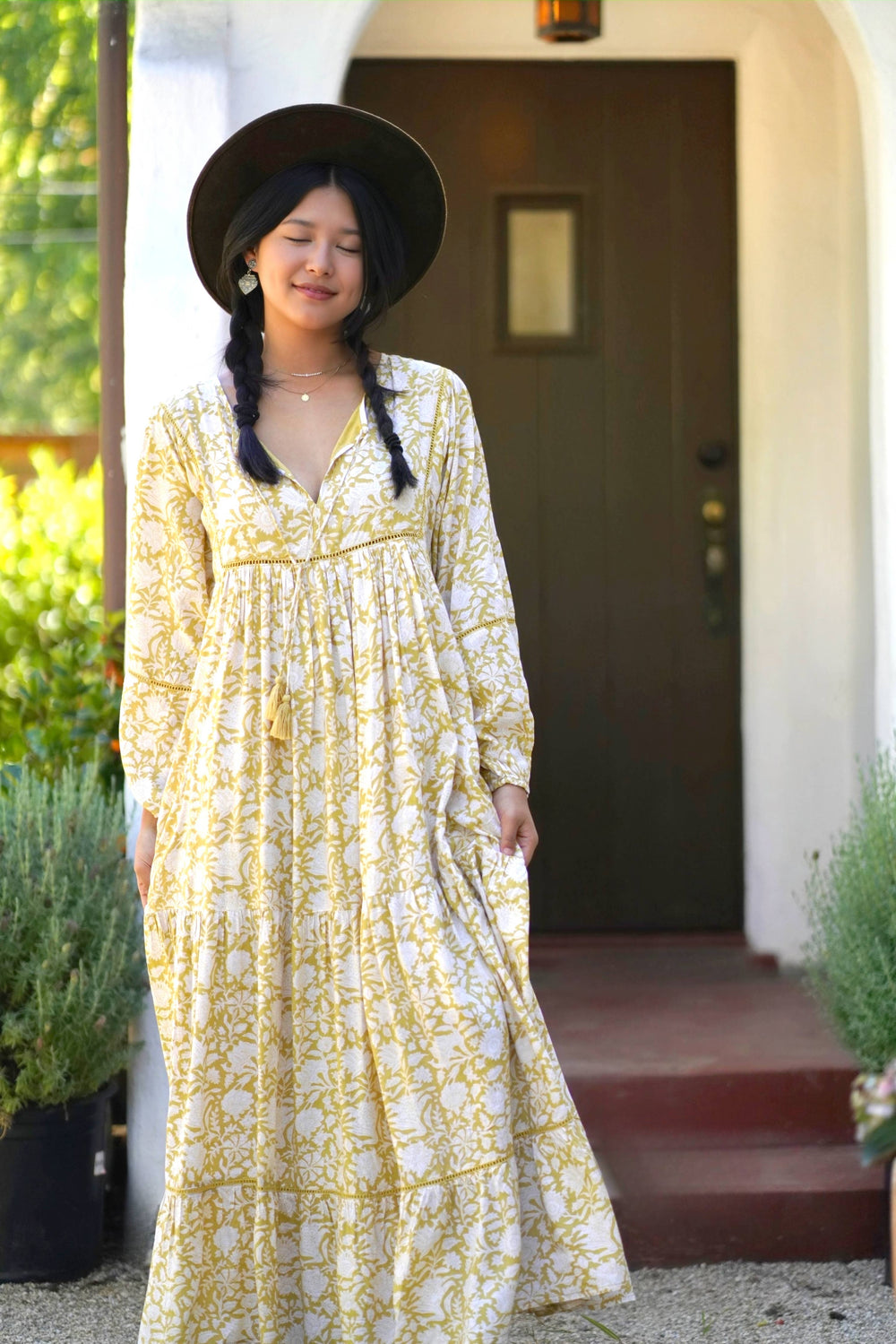 Vida Maxi Modal Dress Olive (Medium Yellow)-Blue Hand Home