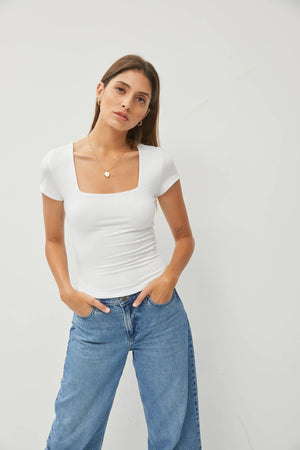 Square Neck Knit Tee-Blue Hand Home