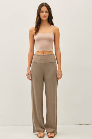 FINE KNIT FOLD OVER RIBBED WAIST SWEATER PANTS-Blue Hand Home