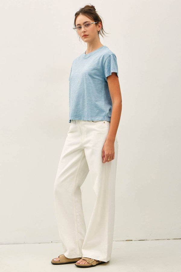 Garment Dyed Cotton Slub Half Sleeve Crop Top