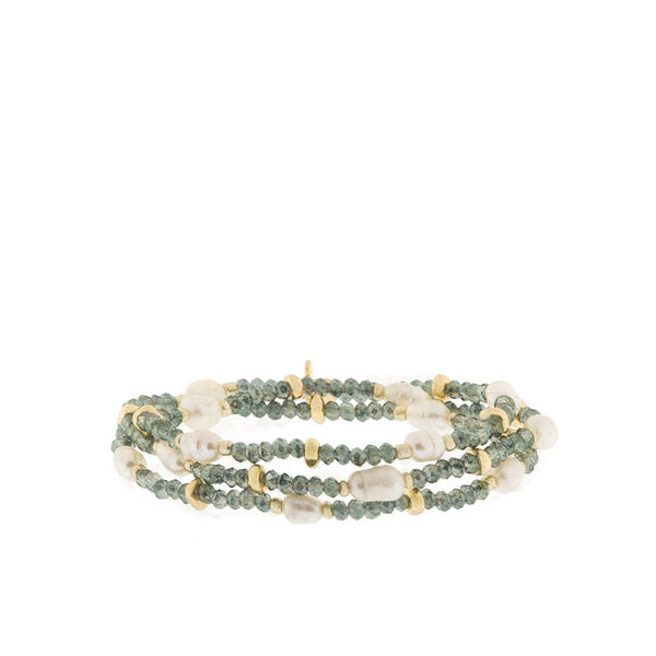 Crystal beaded pearl wrap bracelet-Blue Hand Home