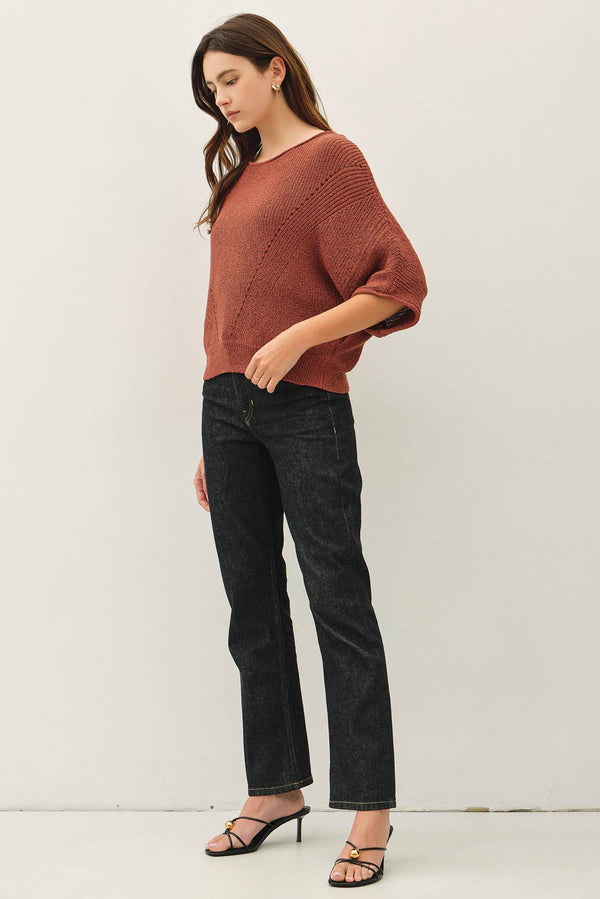 POINTELLE DOLMAN SLEEVE CROPPED SWEATER-Blue Hand Home