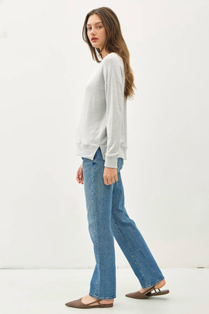 BUTTERY HACCI BRUSHED PULLOVER KNIT TOP-Blue Hand Home
