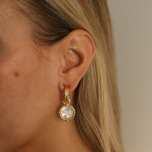 Double-Rim Gem Charm Hoop Earrings - 24K Gold Plated-Blue Hand Home