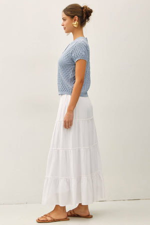 POINTELLE STITCH SHORT SLEEVE CARDIGAN-Blue Hand Home