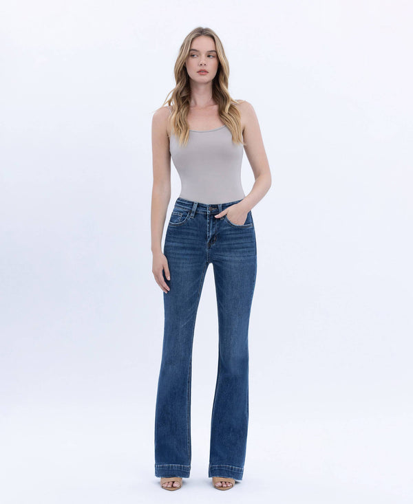 HIGH RISE DARK WASH TROUSER HEM BOOTCUT JEANS T6501-Blue Hand Home