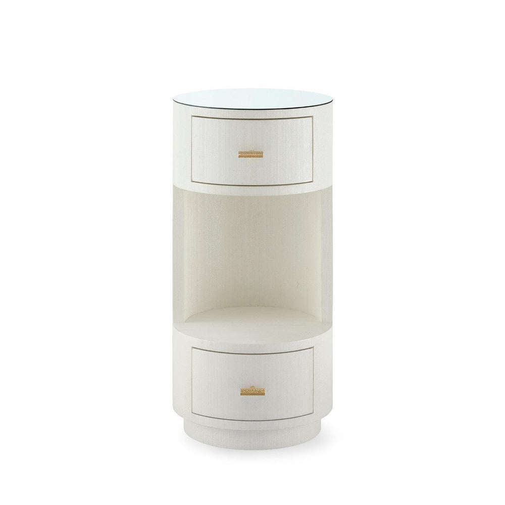 Aaron 2-Drawer Side Table with Glass Top, Sand White-Blue Hand Home