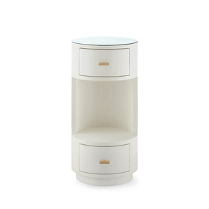 Aaron 2-Drawer Side Table with Glass Top, Sand White