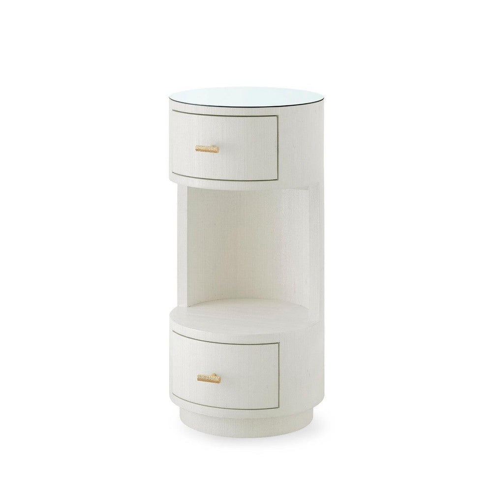 Aaron 2-Drawer Side Table with Glass Top, Sand White-Blue Hand Home