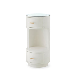 Aaron 2-Drawer Side Table with Glass Top, Sand White