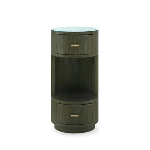 Aaron 2-Drawer Side Table with Glass Top, Deep Olive