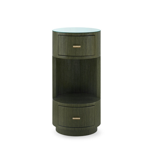 Aaron 2-Drawer Side Table with Glass Top, Deep Olive
