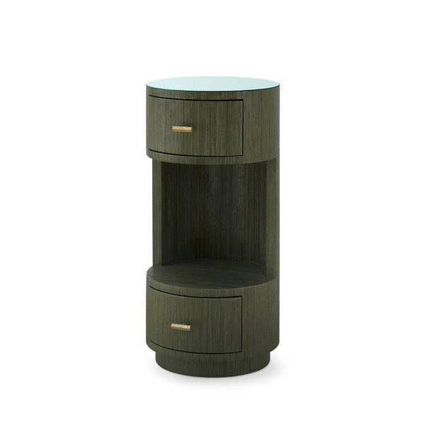Aaron 2-Drawer Side Table with Glass Top, Warm Chocolate