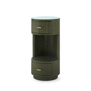 Aaron 2-Drawer Side Table with Glass Top, Deep Olive