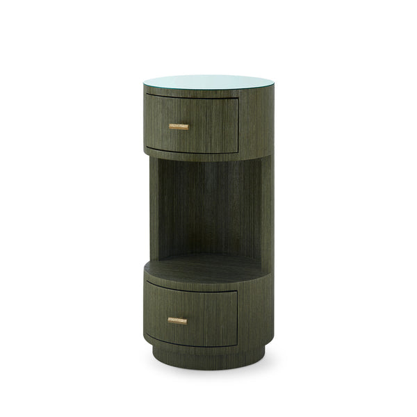 Aaron 2-Drawer Side Table with Glass Top, Deep Olive