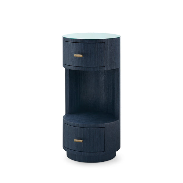 Aaron 2-Drawer Side Table with Glass Top, Selvage Blue-Blue Hand Home