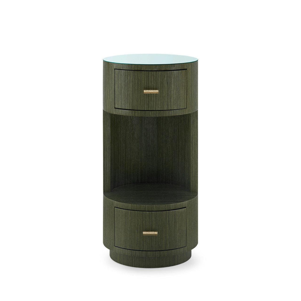 Aaron 2-Drawer Side Table with Glass Top, Deep Olive-Blue Hand Home