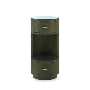 Aaron 2-Drawer Side Table with Glass Top, Deep Olive-Blue Hand Home