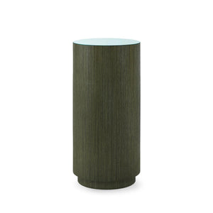 Aaron 2-Drawer Side Table with Glass Top, Deep Olive-Blue Hand Home