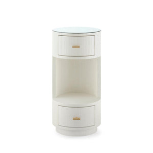 Aaron 2-Drawer Side Table with Glass Top, Sand White-Blue Hand Home
