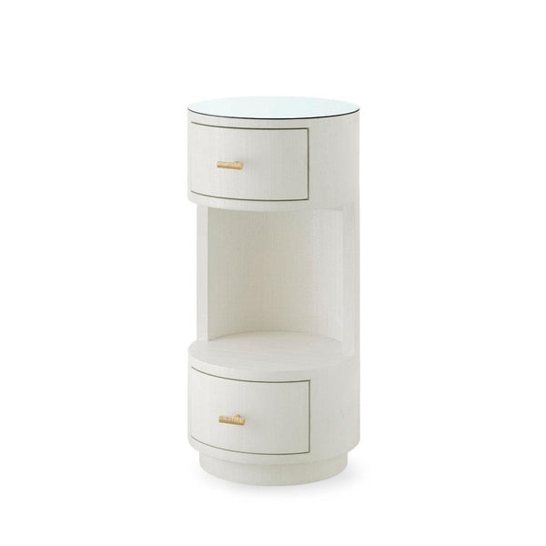 Aaron 2-Drawer Side Table with Glass Top, Sand White-Blue Hand Home