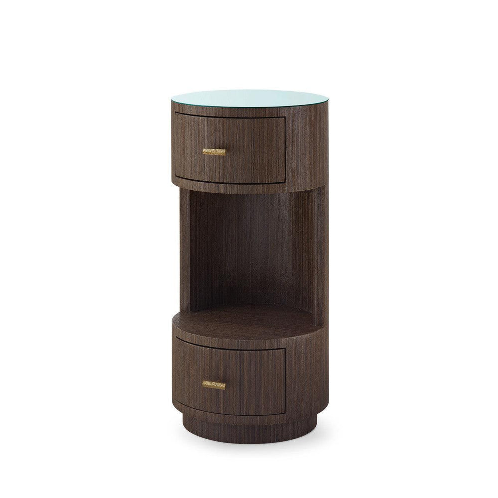 Aaron 2-Drawer Side Table with Glass Top, Warm Chocolate-Blue Hand Home