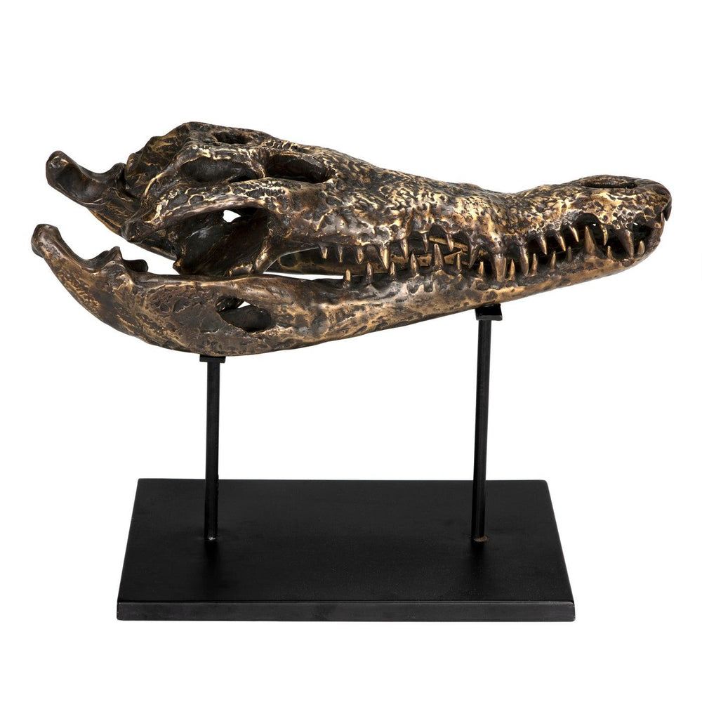 Brass Alligator On Stand, Large-Noir Furniture-Blue Hand Home