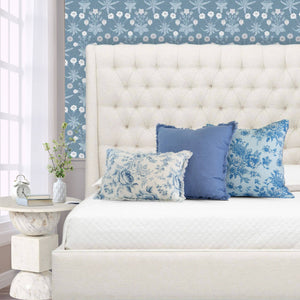 Serenity Toile de Jouy Roses Pillow Cover –Sky Blue, Vintage-Blue Hand Home