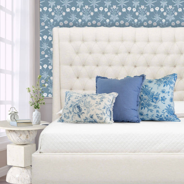 Serenity Toile de Jouy Roses Pillow Cover –Sky Blue, Vintage-Blue Hand Home
