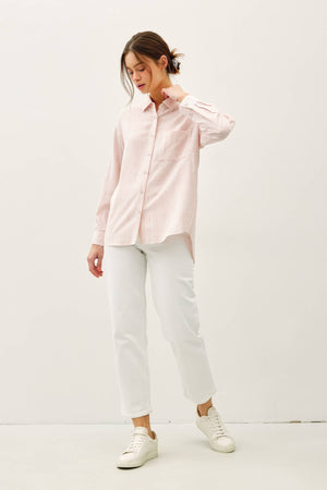 Pinstripe Cotton Button Up W/ Front Chest Pocket