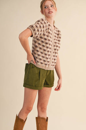 FLORAL SHORT SLEEVE SWEATER CARDIGAN MSW11259-Blue Hand Home