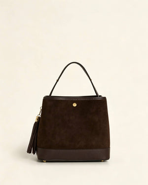 Large Suede Bucket Bag With Genuine Leather Details